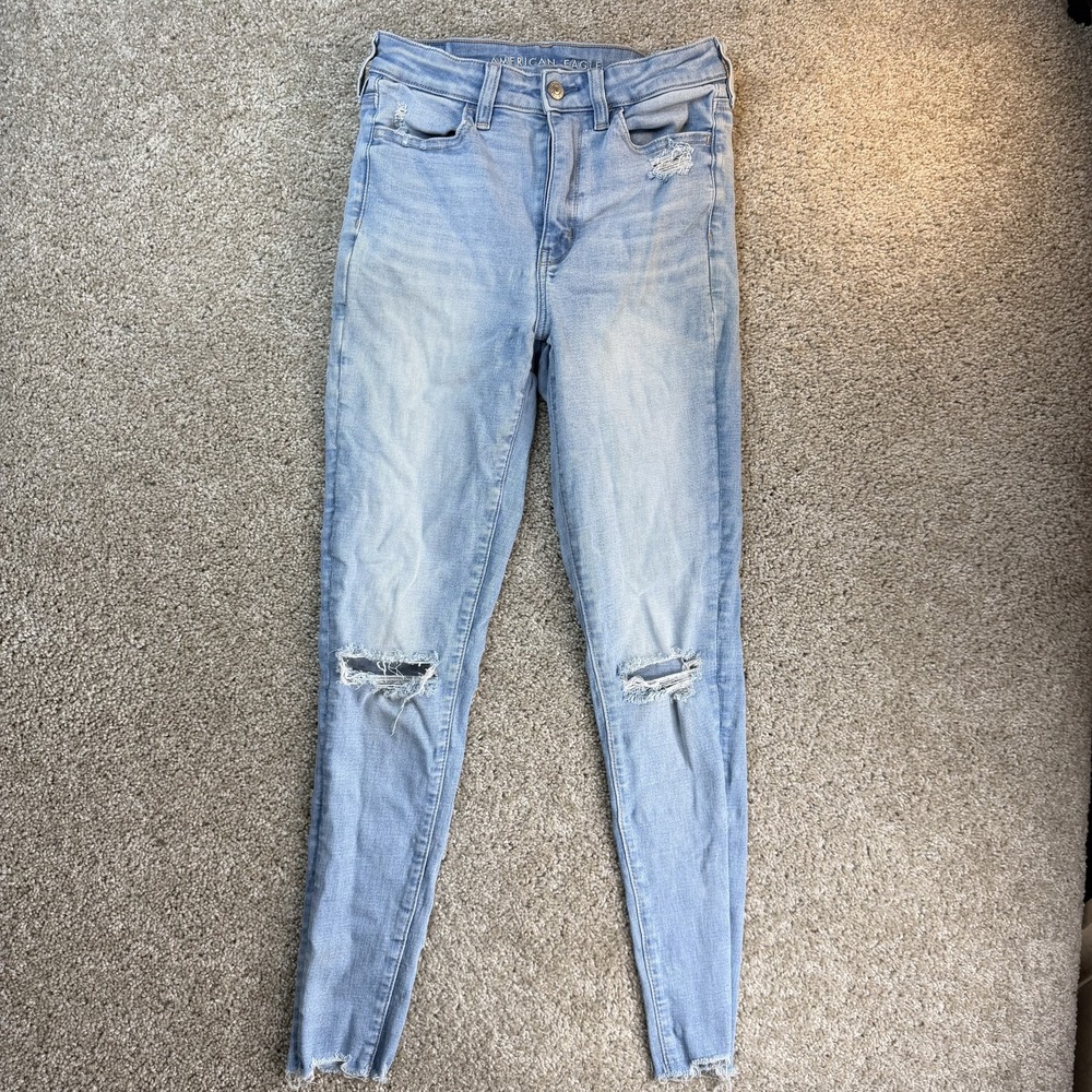 American Eagle Outfitters High Rise Jegging Jeans Womens 2 Blue Distressed Denim